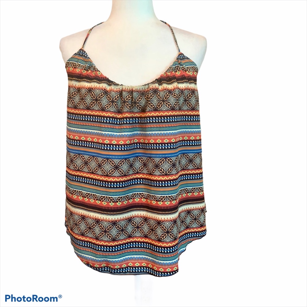 Sketchbook Boho Style Halter Open Back Tank Sz S